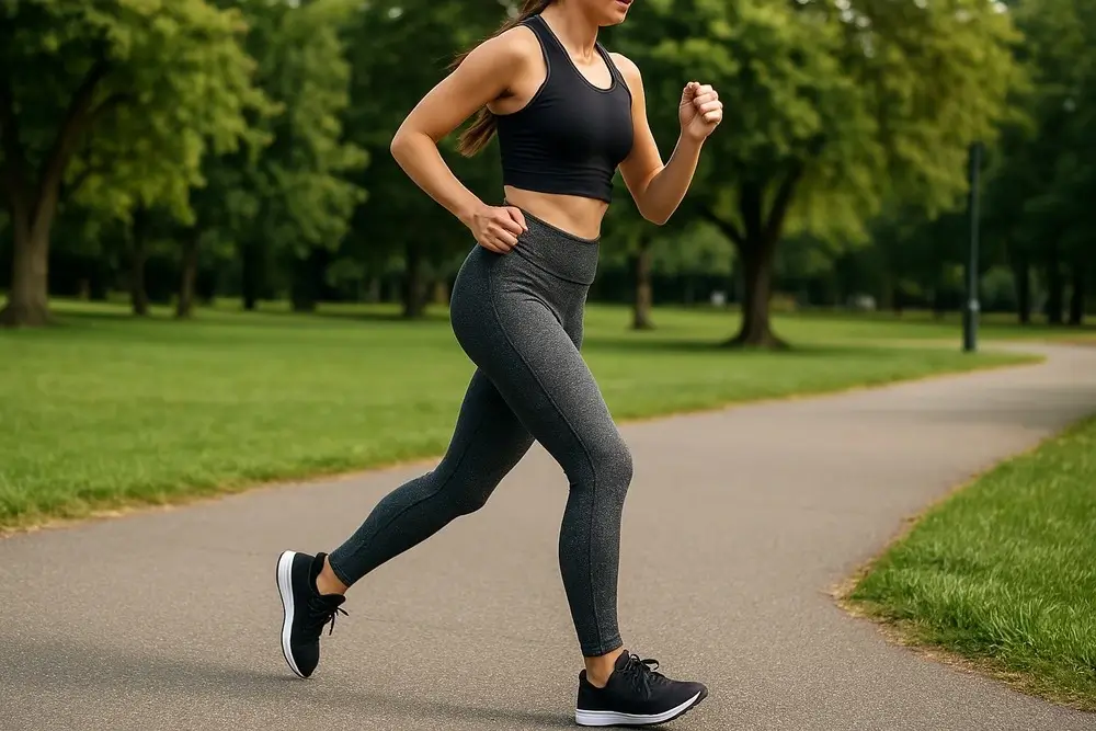 Mulher fazendo exercício ao ar livre usando legging perfeita para corrida