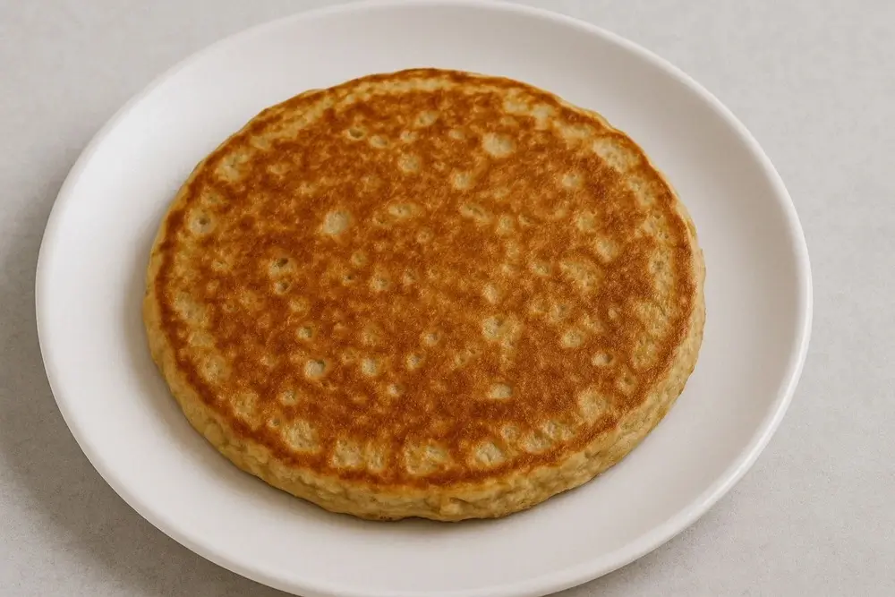 Paqueca de banana e aveia servida em prato branco e redondo