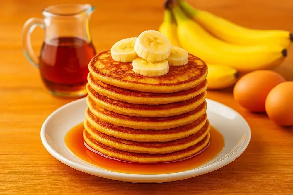 Doce fitness, panqueca de banana e ovos servida em prato de porcelana