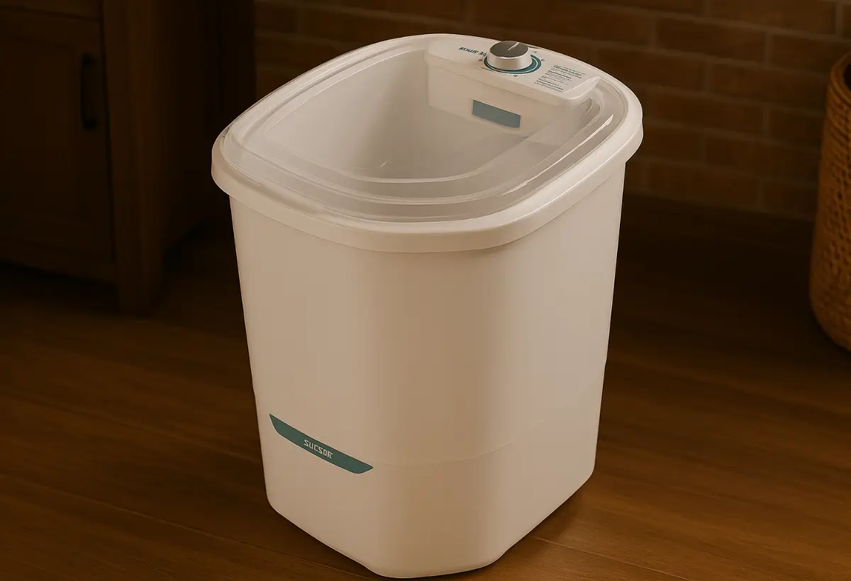 Máquina de lavar roupa por menos de R$600,00. Produto muito em alta por conta da forte onda de conta de água alta no inverno de 2025, que vem assustando brasileiros.